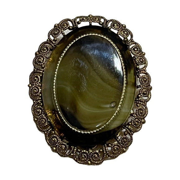 Olive Green Gold Brooch