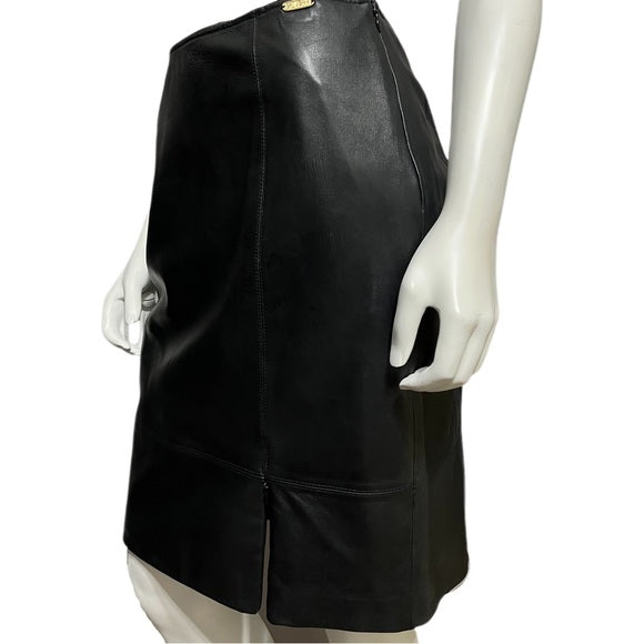 St. John Sport Black Leather Pencil Skirt Sz-4