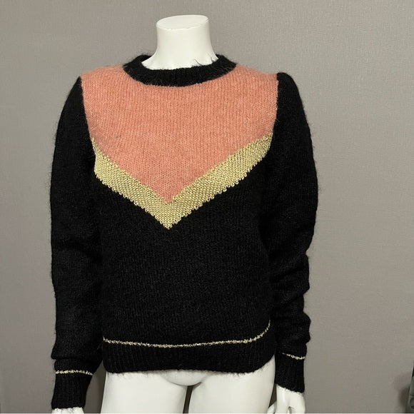 By Timo Pink | Black | Gold Alpaca Colorblock Sweater Sz-Medium