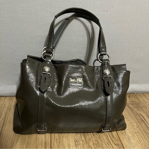 Coach Taupe Gray Patent Leather Handbag