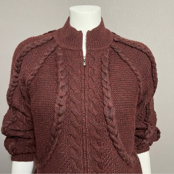 St. John Plum Cable Knit Zip Up Chunky Sweater Sz-Small