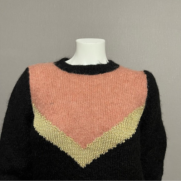 By Timo Pink | Black | Gold Alpaca Colorblock Sweater Sz-Medium