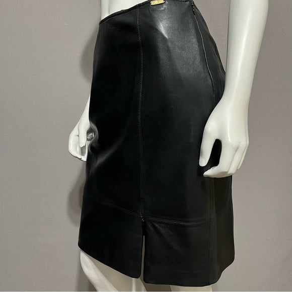 St. John Sport Black Leather Pencil Skirt Sz-4