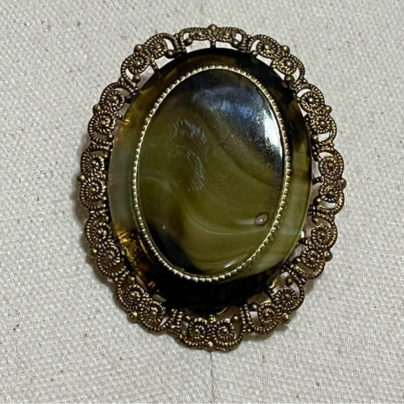 Olive Green Gold Brooch