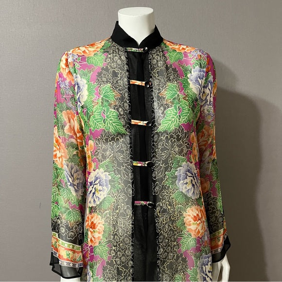 Harari 100% Silk Sheer Floral Duster Sz-Small