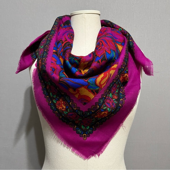 Liz Claiborne Colorful Floral 100% Wool Scarf