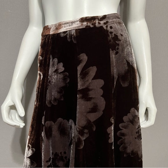 St. John Brown Velvet Flare Floral Skirt Sz-2