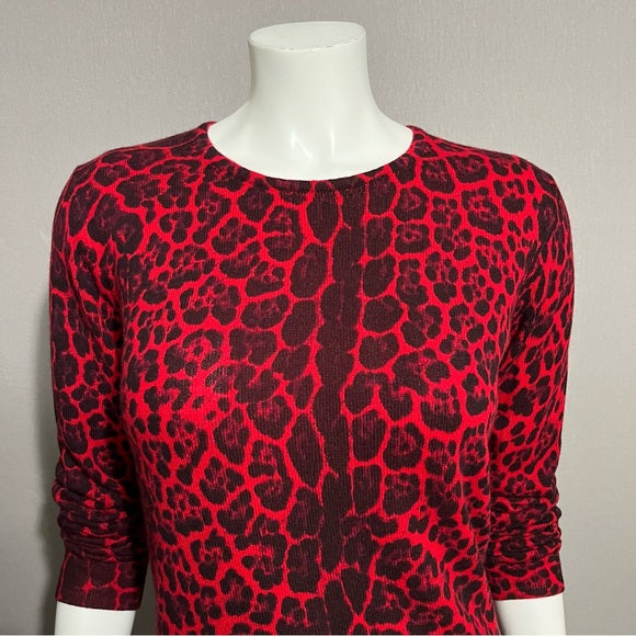 Sofia Cashmere Red Animal Print Sweater Sz/Medium