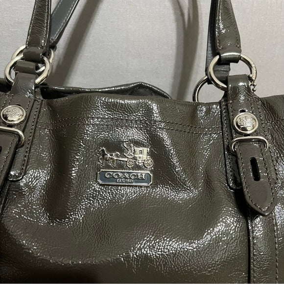 Coach Taupe Gray Patent Leather Handbag