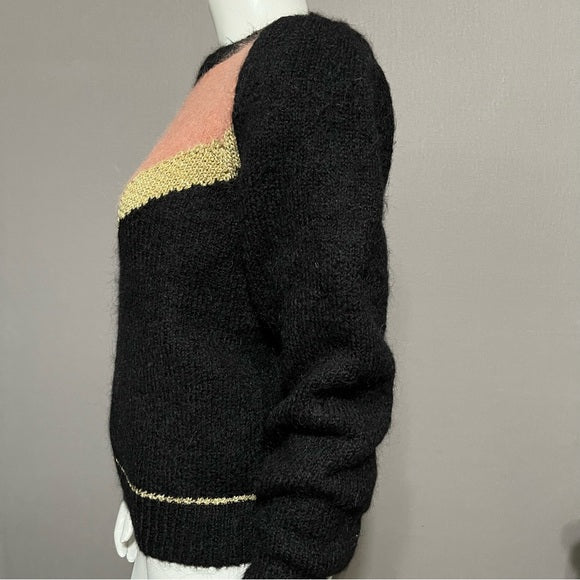 By Timo Pink | Black | Gold Alpaca Colorblock Sweater Sz-Medium