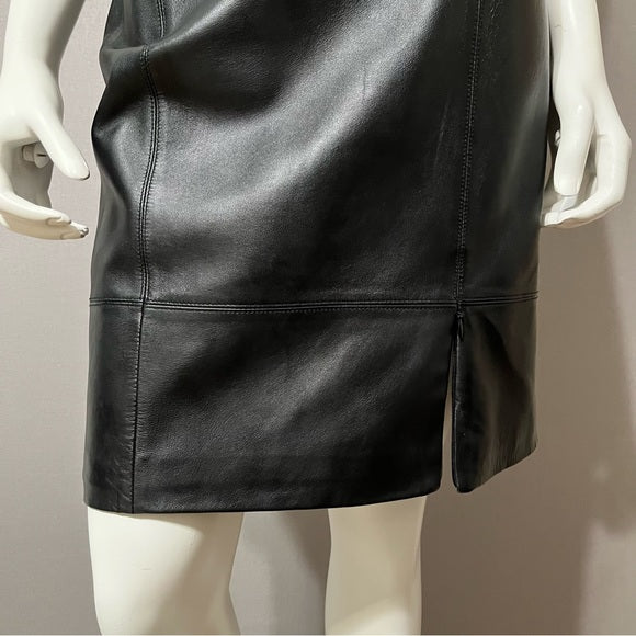 St. John Sport Black Leather Pencil Skirt Sz-4