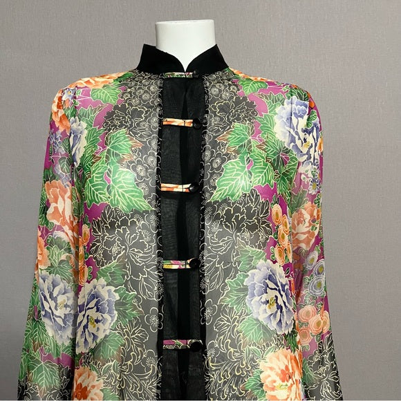 Harari 100% Silk Sheer Floral Duster Sz-Small