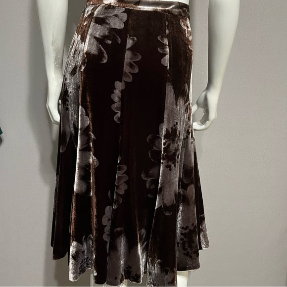 St. John Brown Velvet Flare Floral Skirt Sz-2