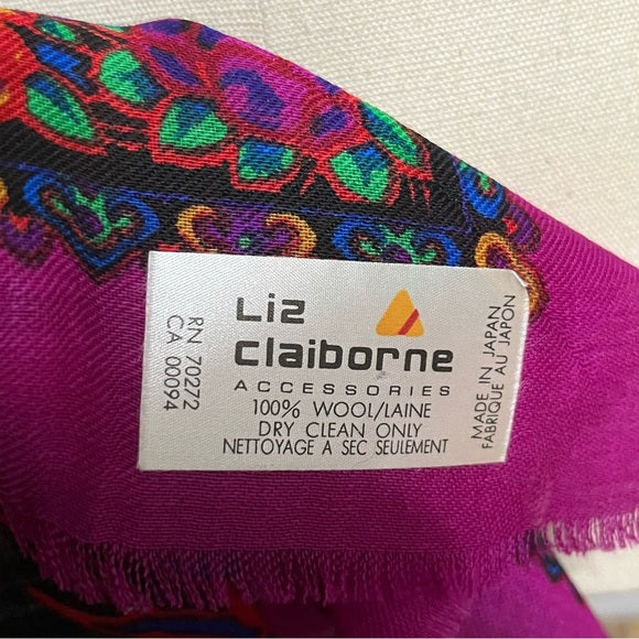 Liz Claiborne Colorful Floral 100% Wool Scarf