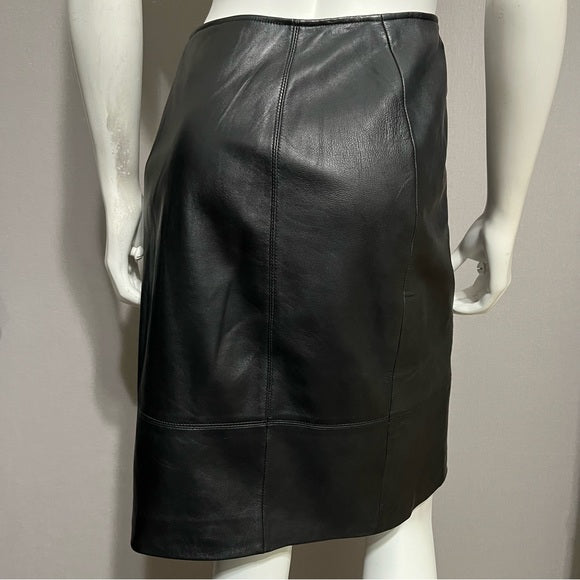 St. John Sport Black Leather Pencil Skirt Sz-4