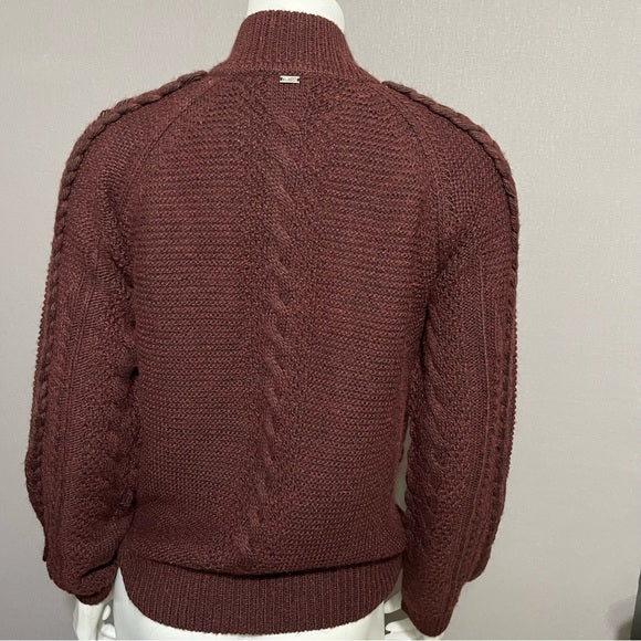 St. John Plum Cable Knit Zip Up Chunky Sweater Sz-Small