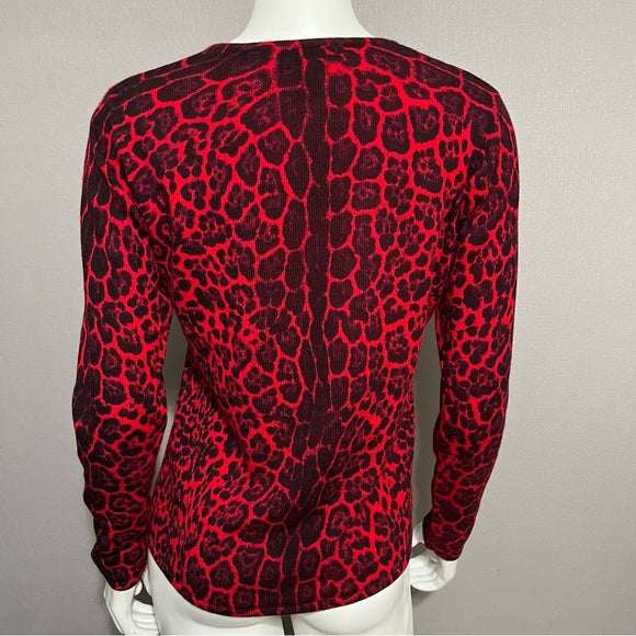 Sofia Cashmere Red Animal Print Sweater Sz/Medium