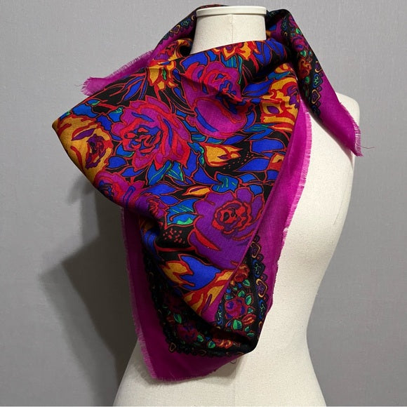 Liz Claiborne Colorful Floral 100% Wool Scarf