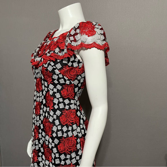 Red Floral Maxi Special Occasion Dress Sz-Small