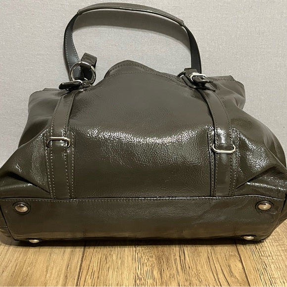 Coach Taupe Gray Patent Leather Handbag