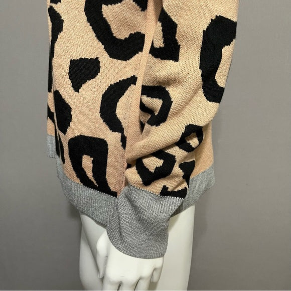 Neiman Marcus Animal Print Color Block Cashmere Blend Sweater Sz-Medium