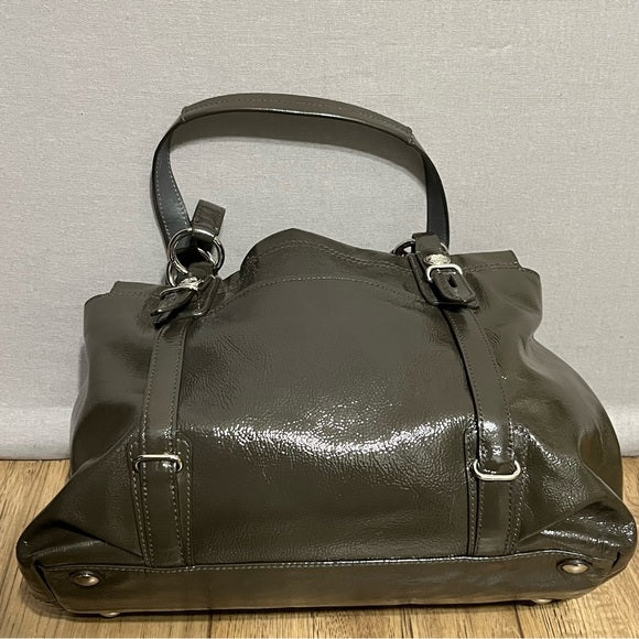 Coach Taupe Gray Patent Leather Handbag