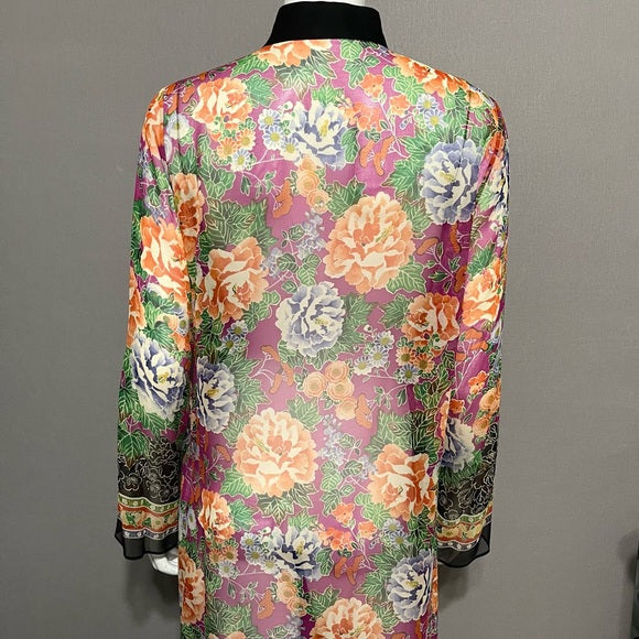 Harari 100% Silk Sheer Floral Duster Sz-Small