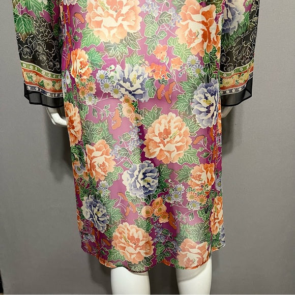 Harari 100% Silk Sheer Floral Duster Sz-Small