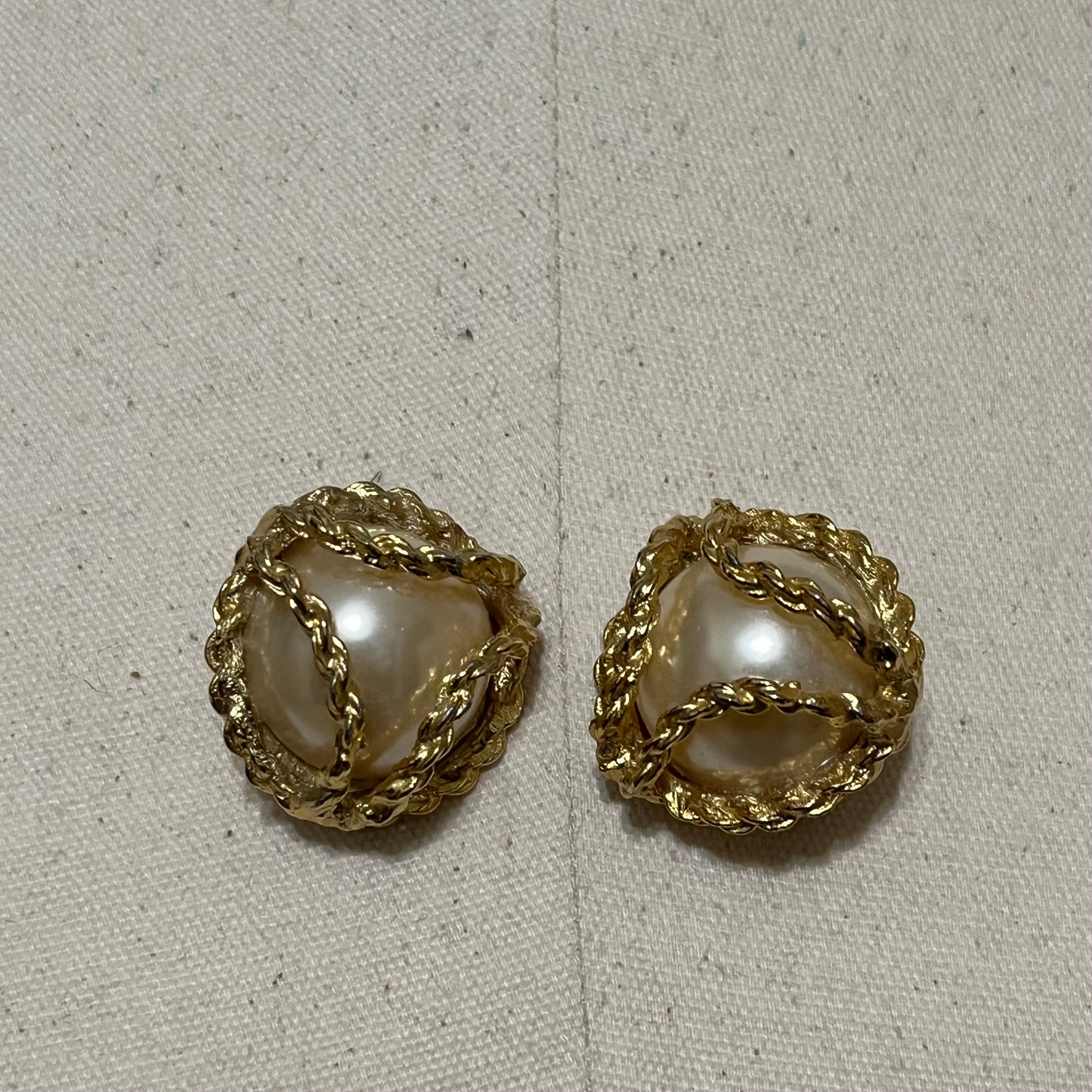 Gold Wrap Textured With Large Pearl Clip On Earrings