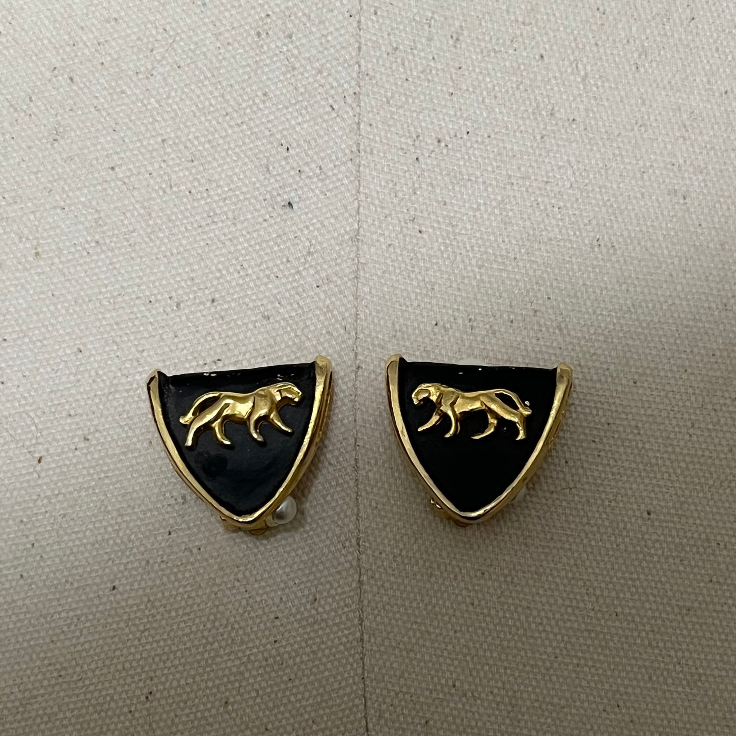 Black With Gold Trim Gold Panther Clip On Earrings