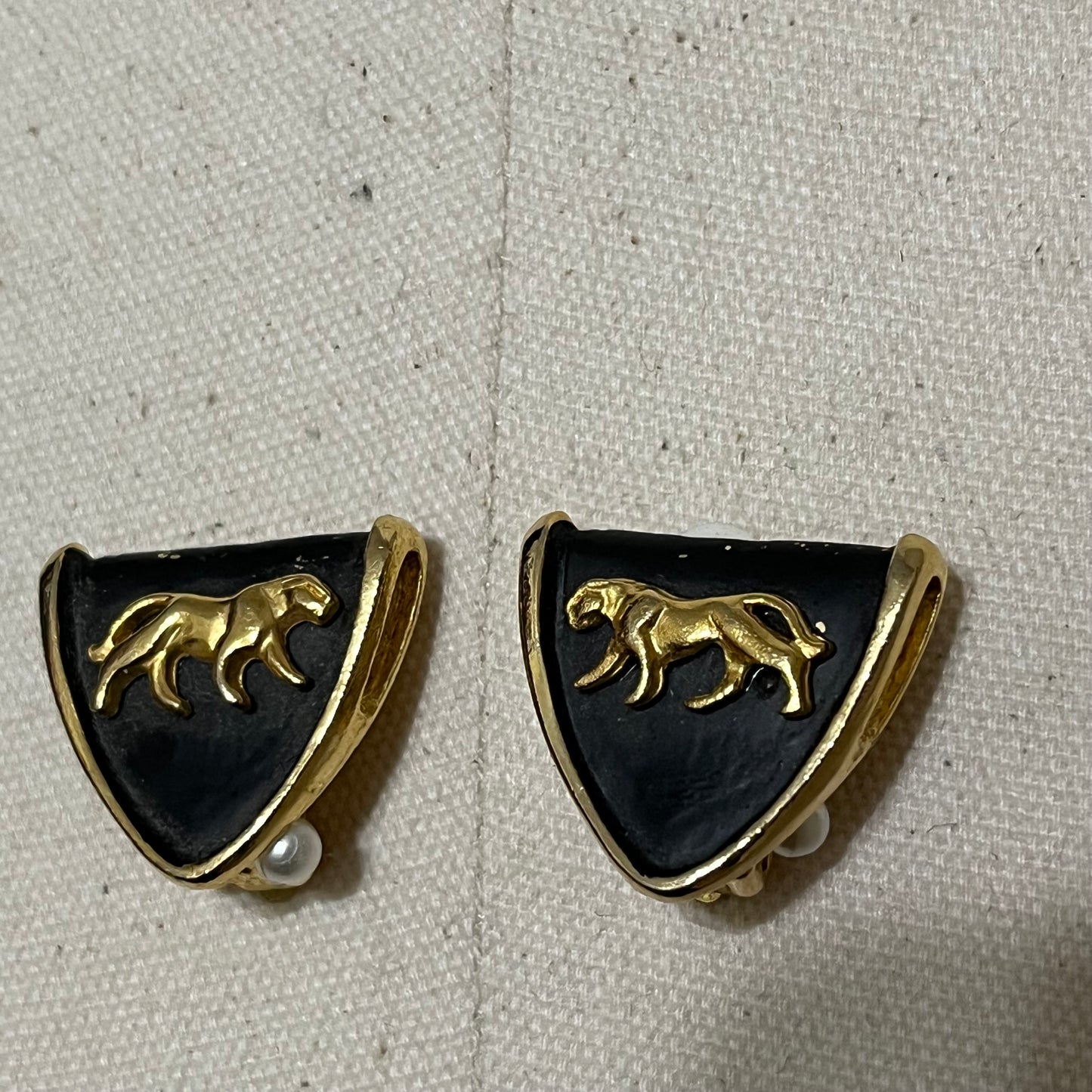 Black With Gold Trim Gold Panther Clip On Earrings