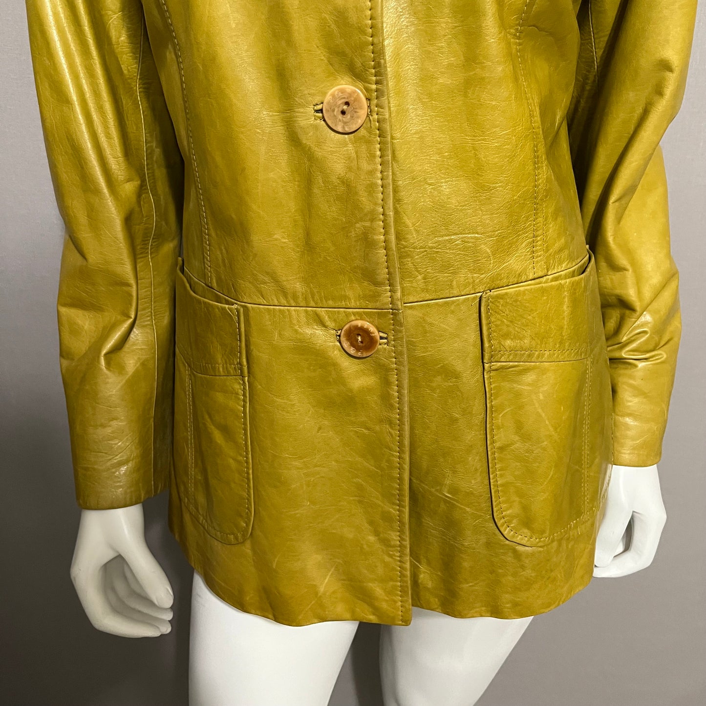 Green & Yellow Leather Jacket Sz-Medium