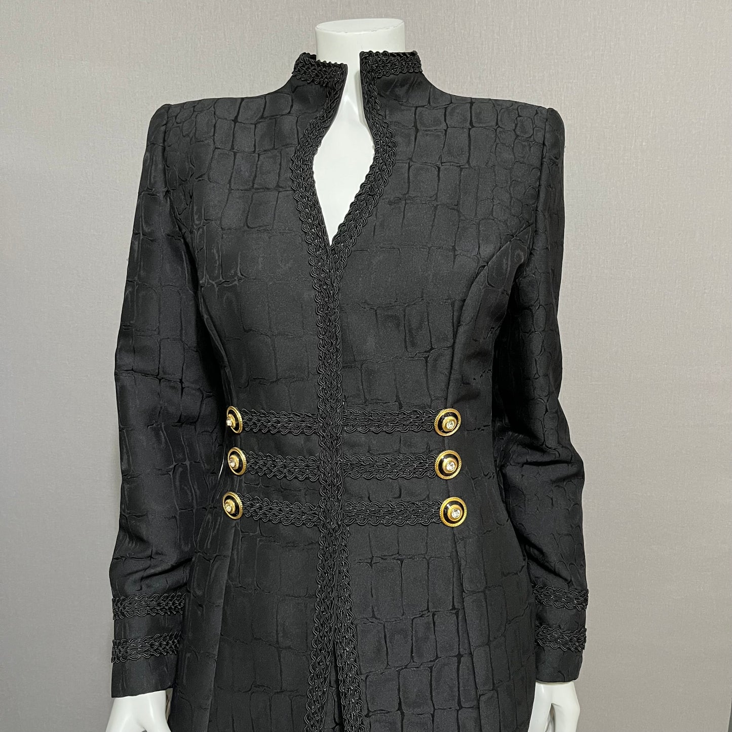 Patricia Rhodes Black Textured With Gold Buttons Skirt Suit Sz-12