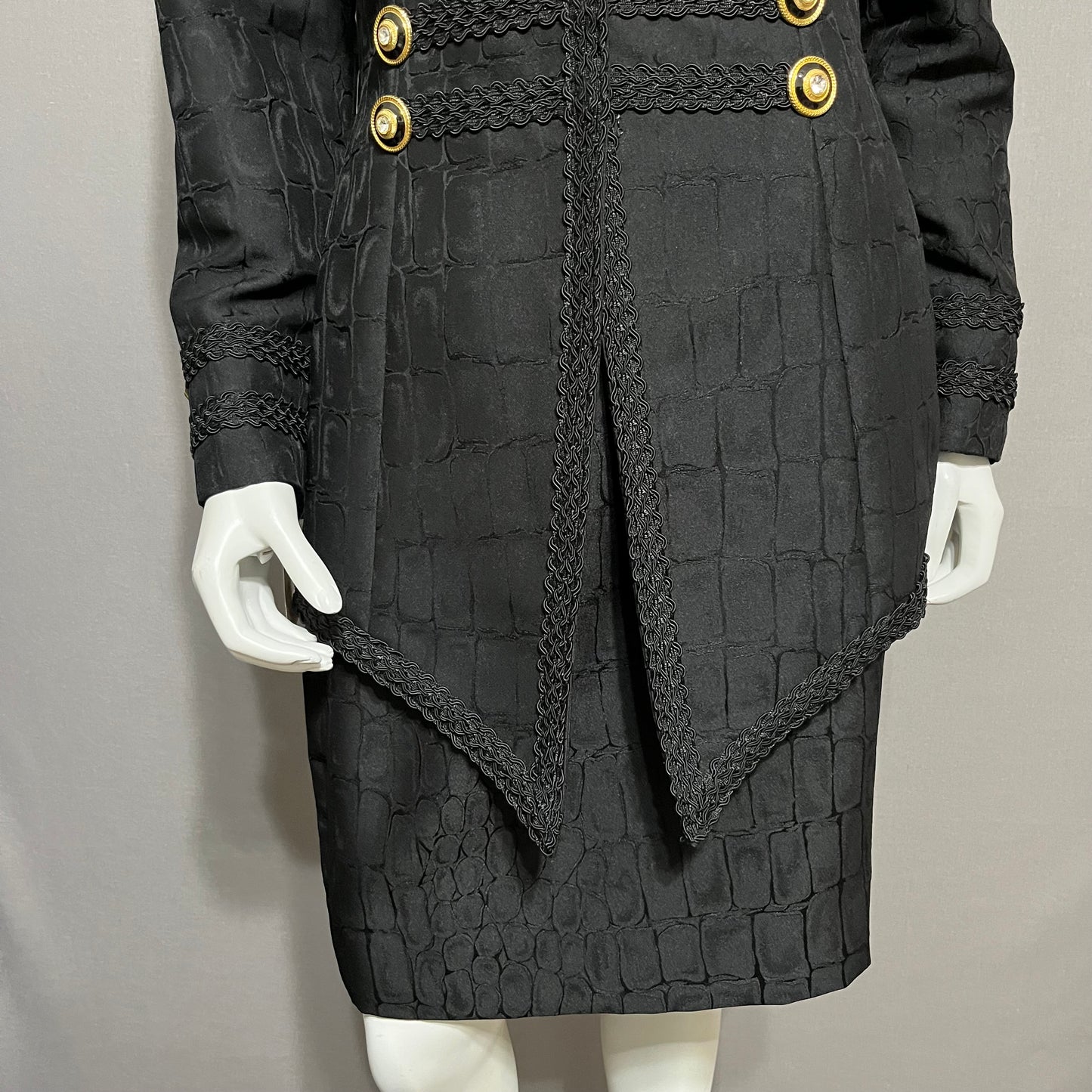 Patricia Rhodes Black Textured With Gold Buttons Skirt Suit Sz-12