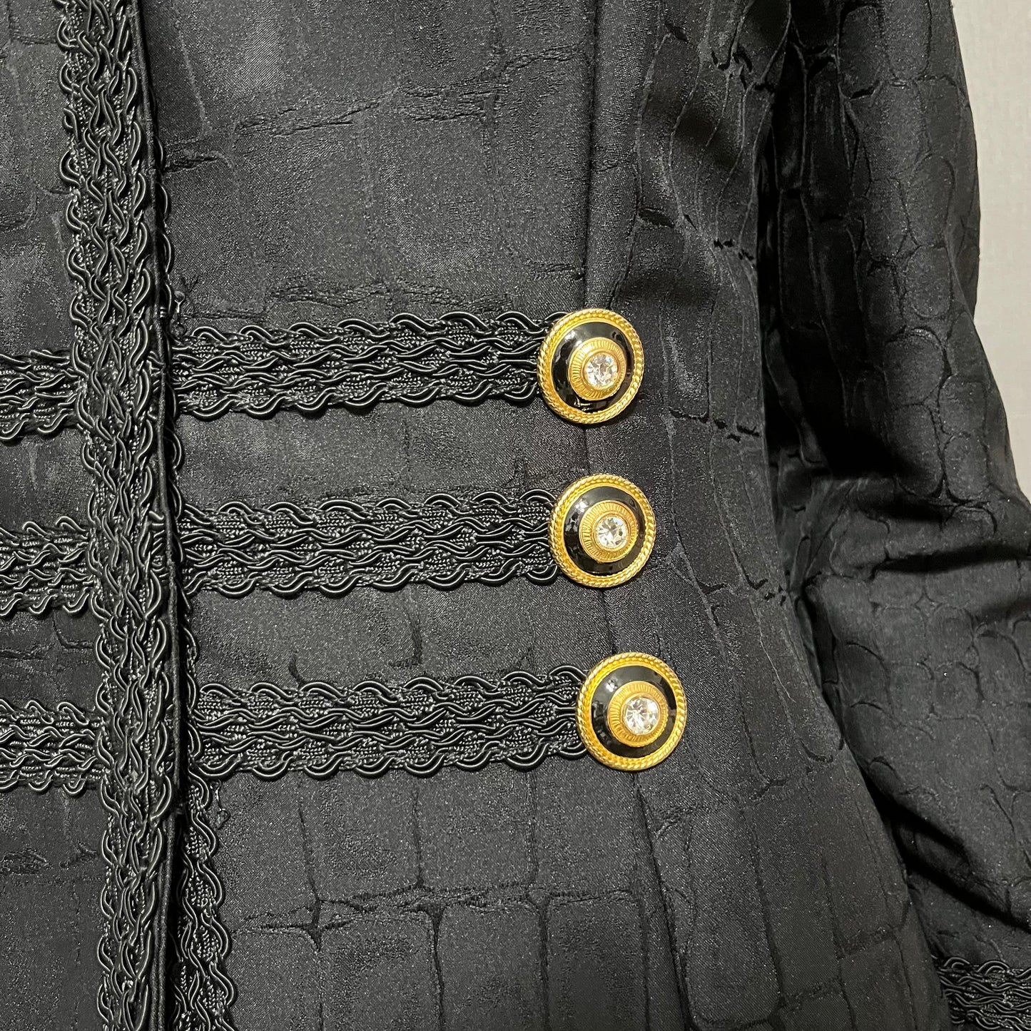 Patricia Rhodes Black Textured With Gold Buttons Skirt Suit Sz-12