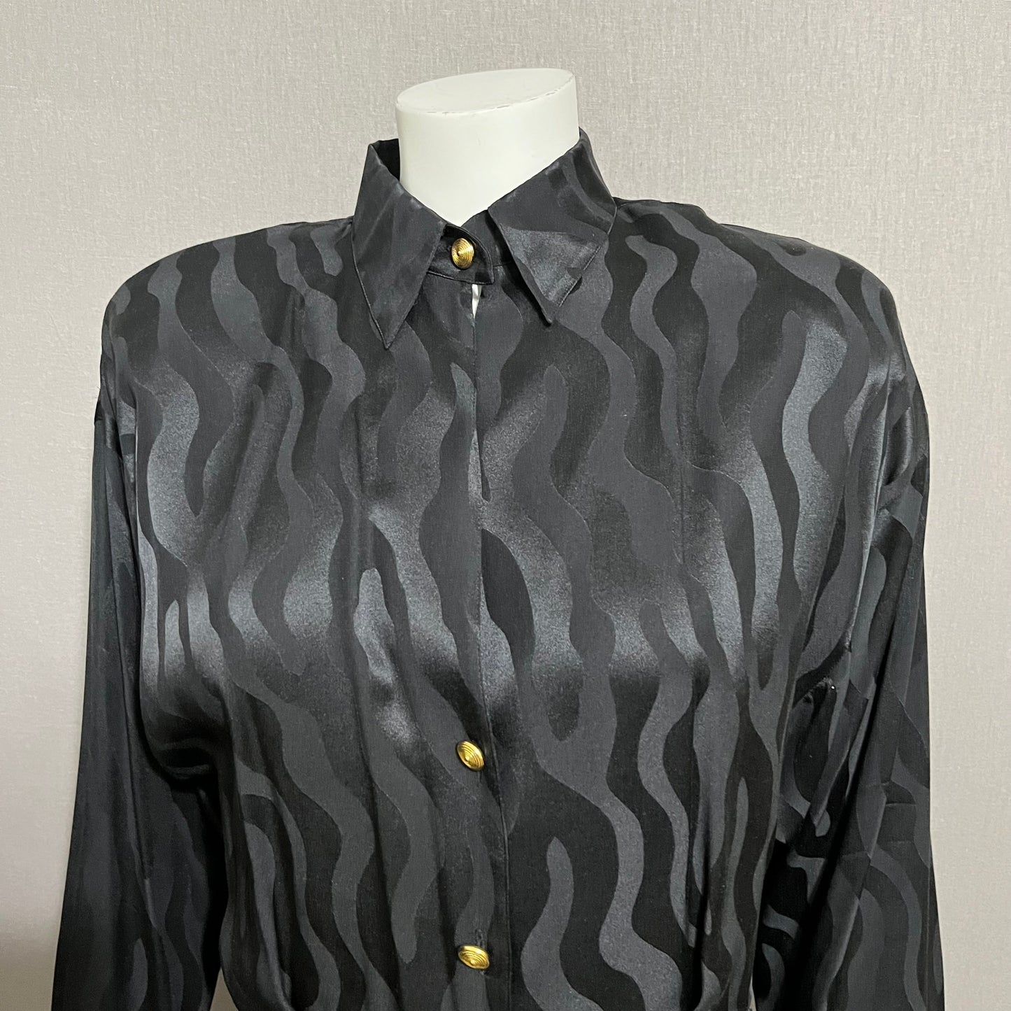 Josephine Chaus Black Swirl Print Silk Blouse Sz-10