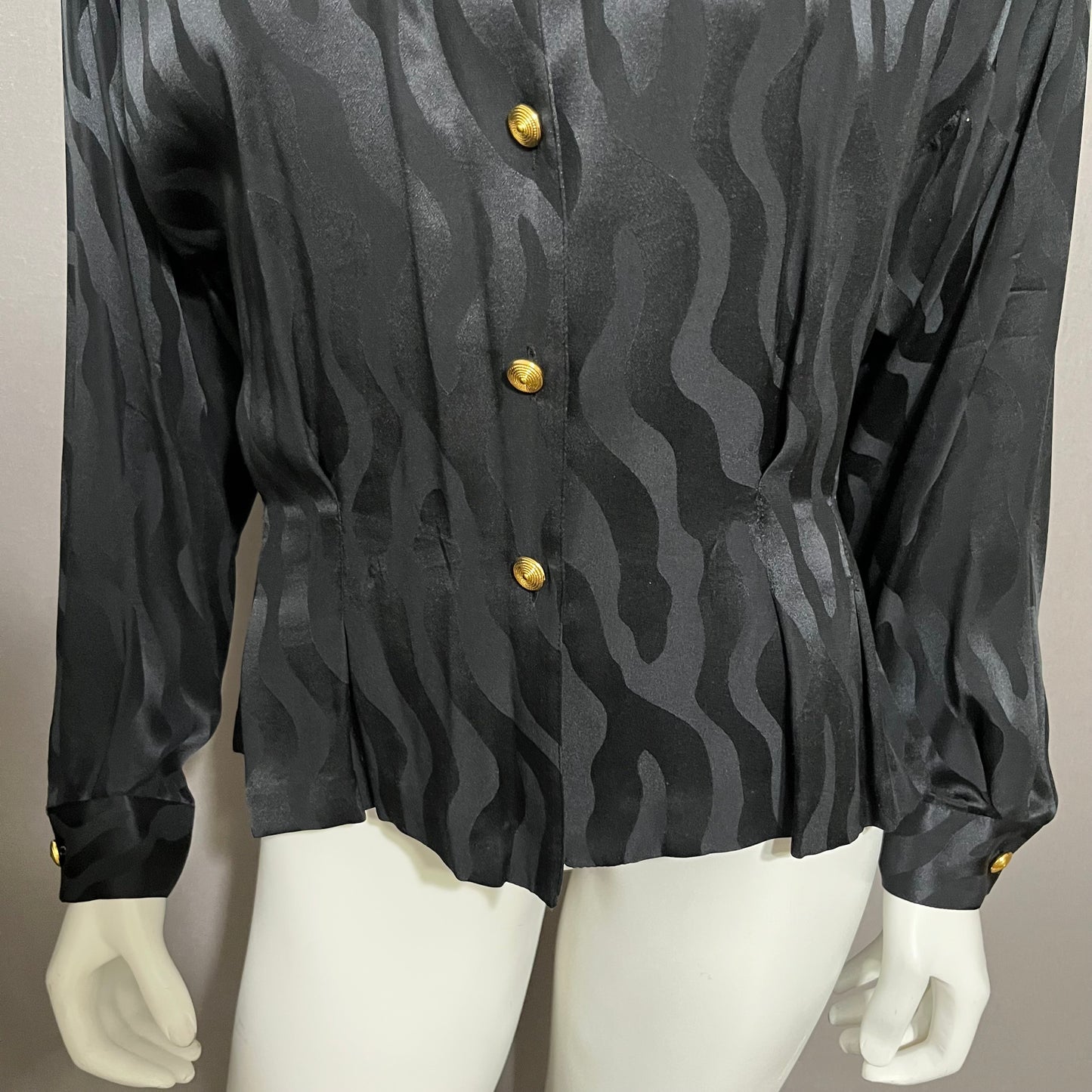 Josephine Chaus Black Swirl Print Silk Blouse Sz-10