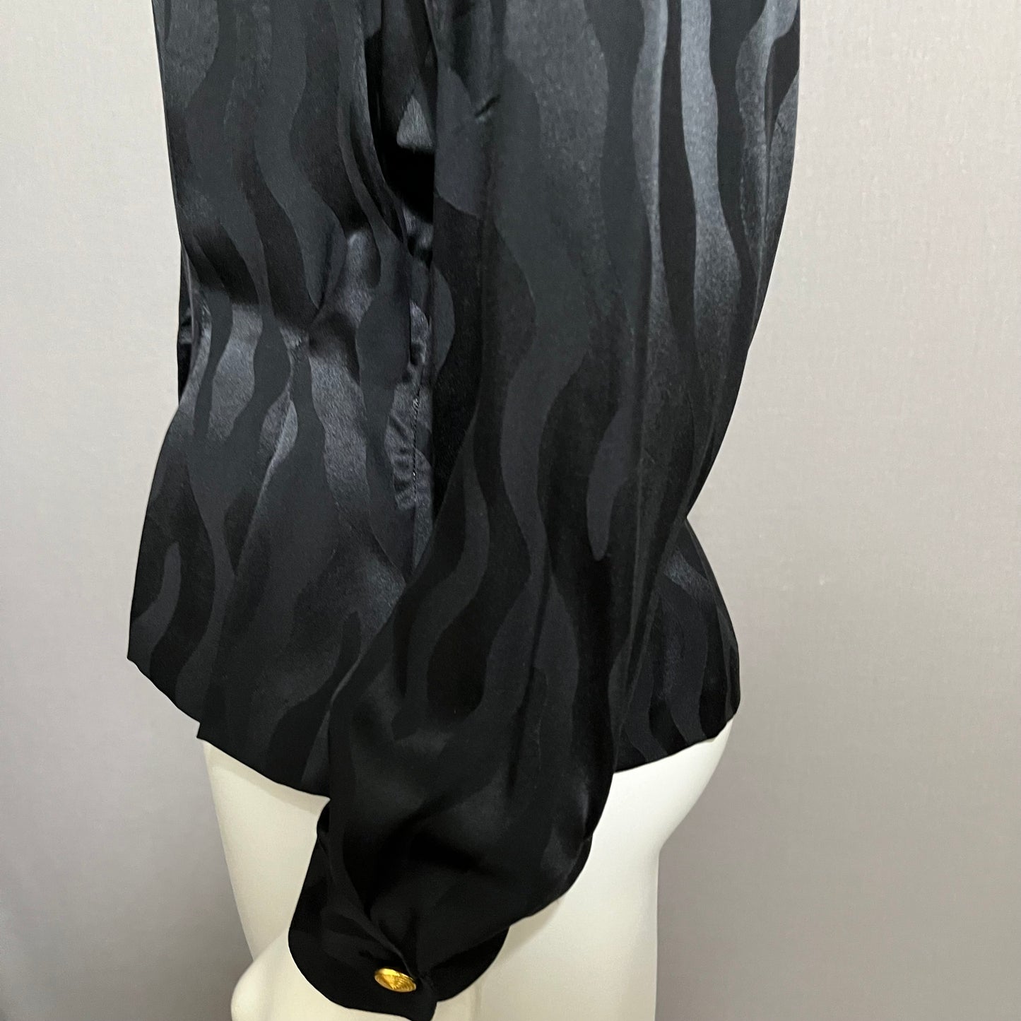 Josephine Chaus Black Swirl Print Silk Blouse Sz-10