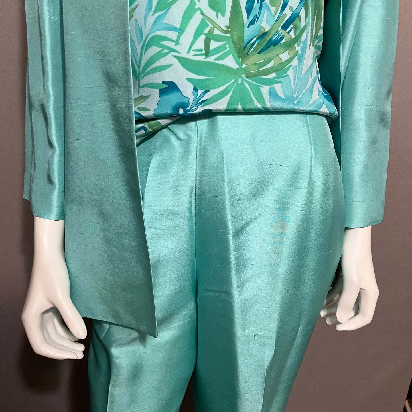 Adrianna Papell Silk Turquoise Pants 3 Pc Set Sz-12