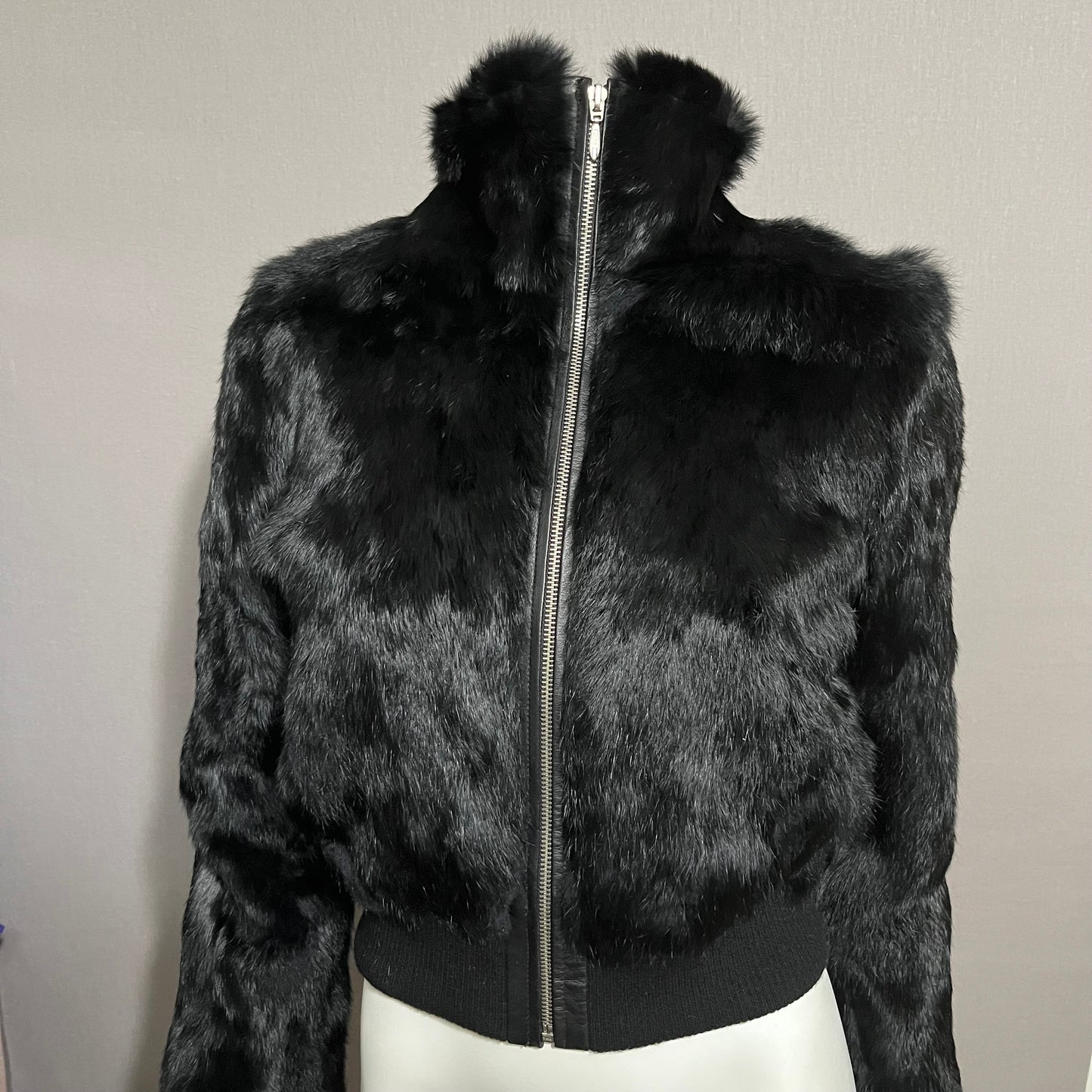 Wilson’s Black With Leather Trim Rabbit Fur Jacket Sz-Small