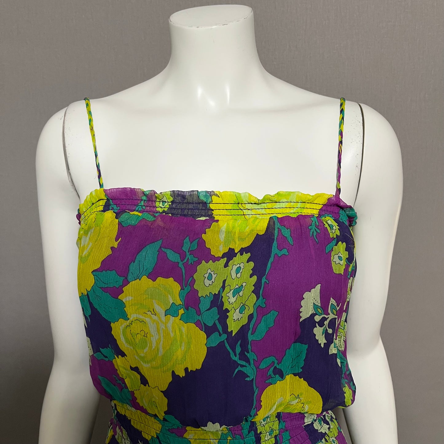 Ella Moss 100% Silk Floral Purple Fushia Yellow Dress Sz-Small