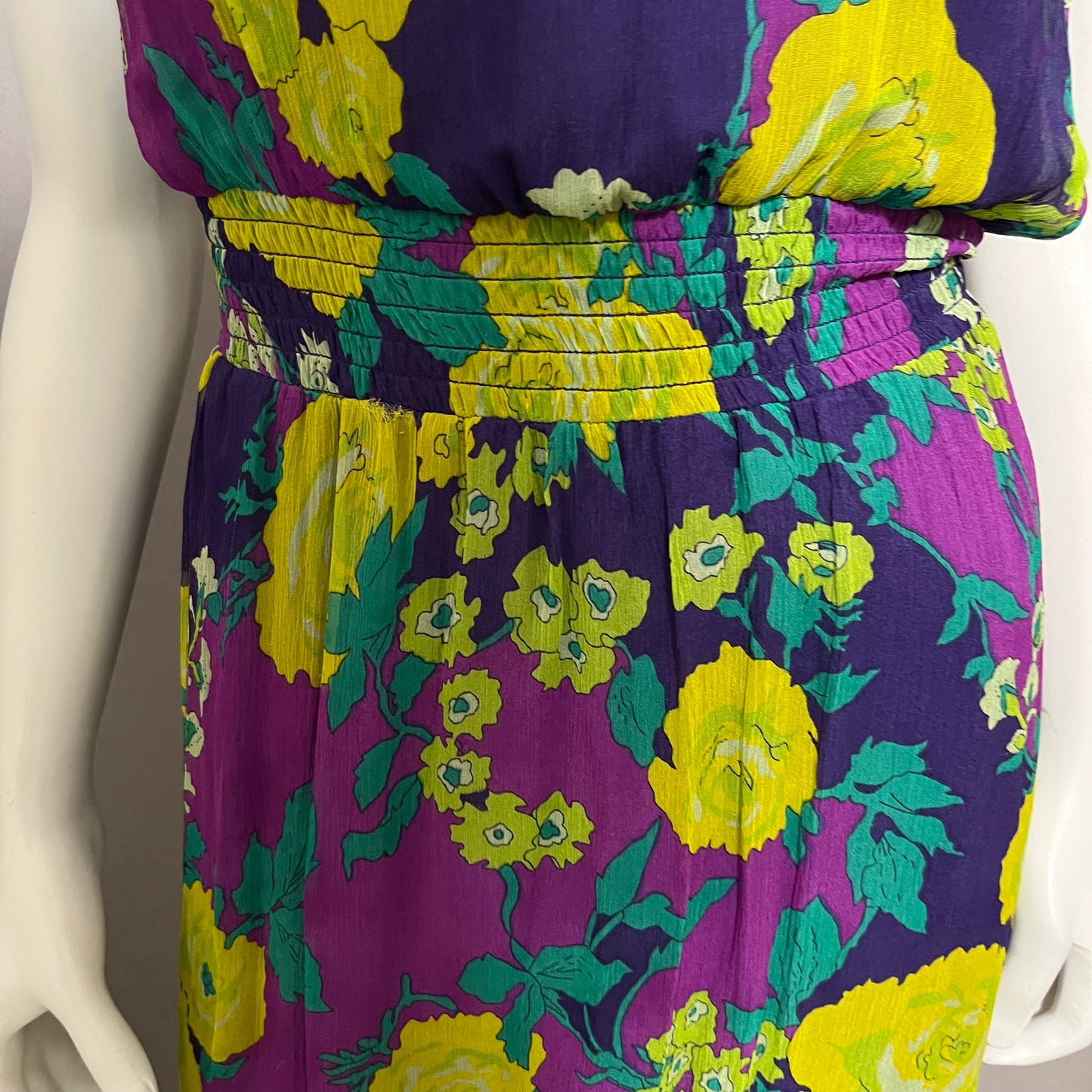 Ella Moss 100% Silk Floral Purple Fushia Yellow Dress Sz-Small