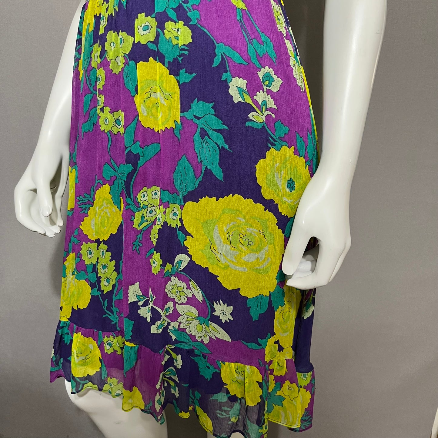 Ella Moss 100% Silk Floral Purple Fushia Yellow Dress Sz-Small