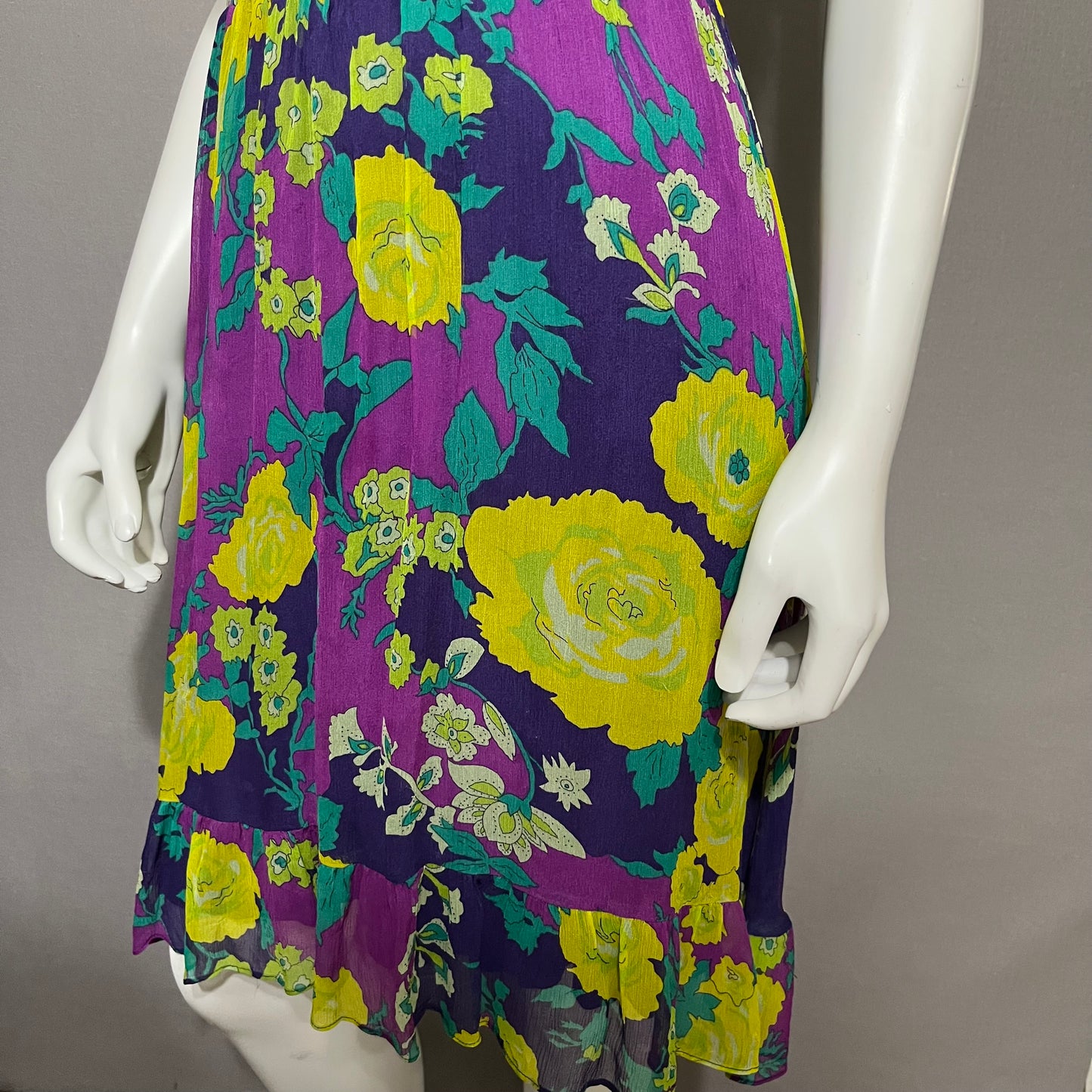 Ella Moss 100% Silk Floral Purple Fushia Yellow Dress Sz-Small