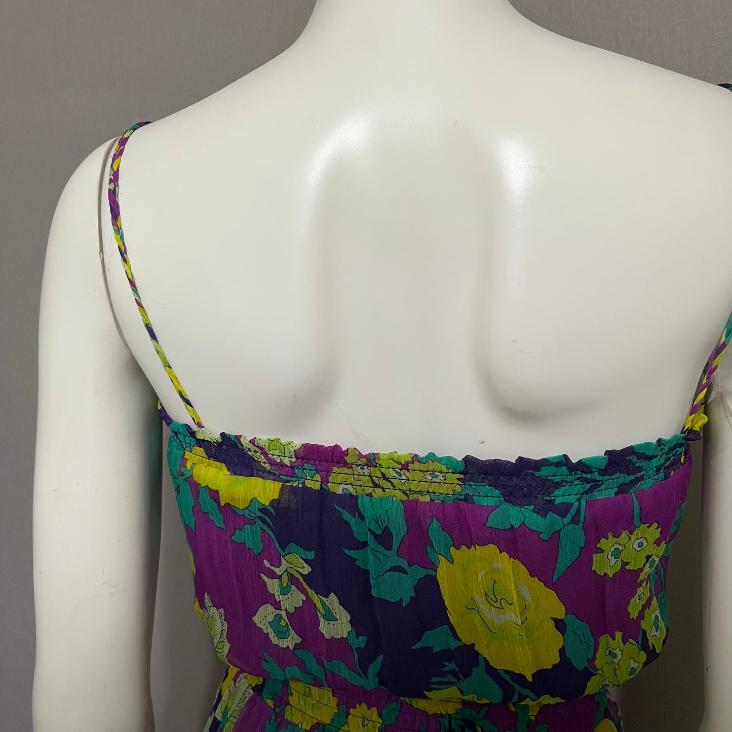 Ella Moss 100% Silk Floral Purple Fushia Yellow Dress Sz-Small