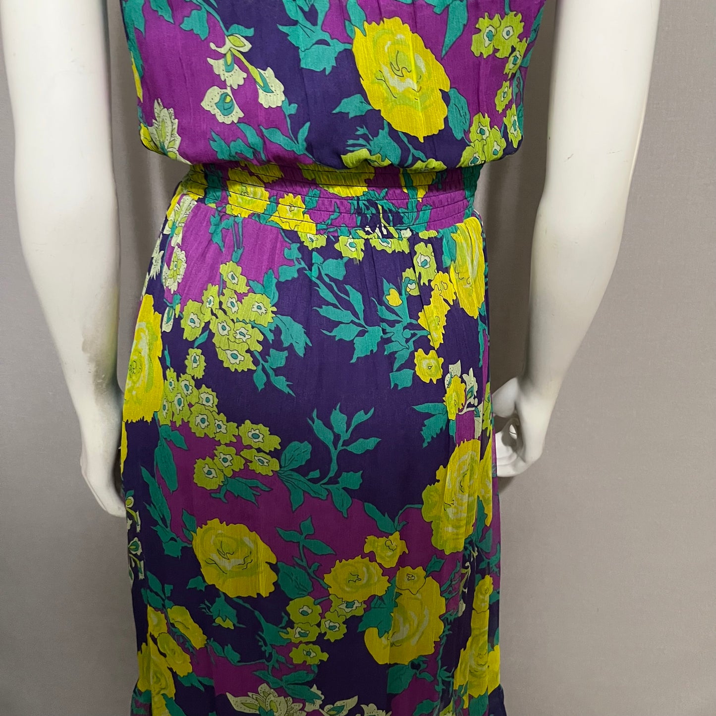 Ella Moss 100% Silk Floral Purple Fushia Yellow Dress Sz-Small