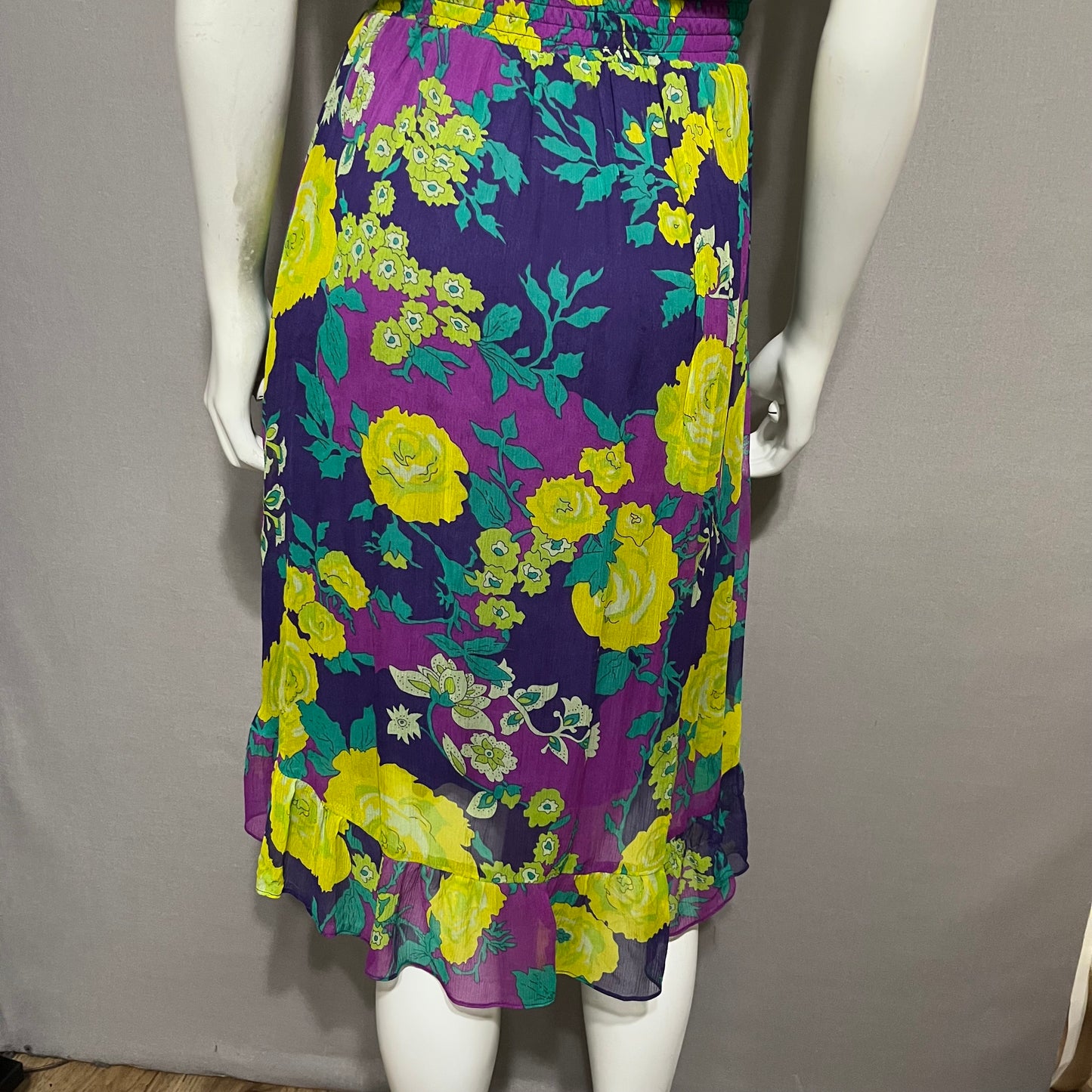 Ella Moss 100% Silk Floral Purple Fushia Yellow Dress Sz-Small