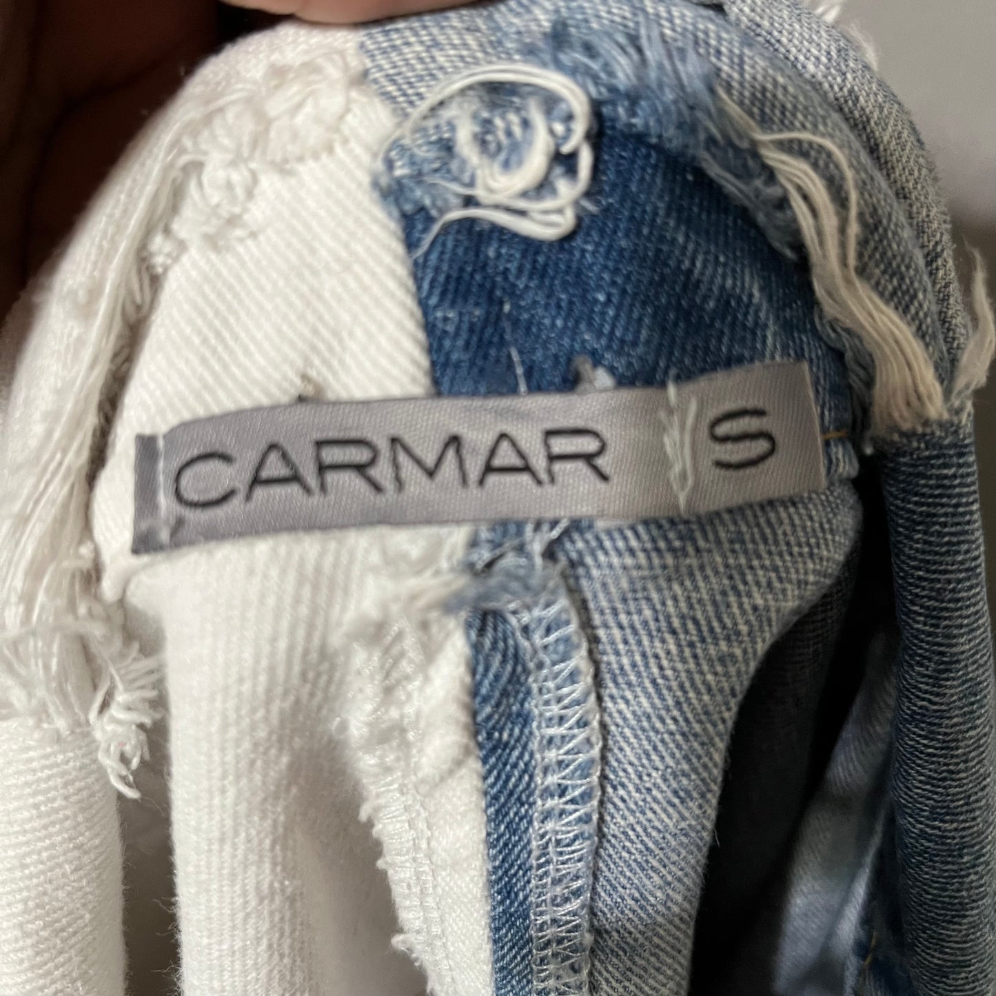 Carmar Oversized Colorblock White & Denim Distressed Jacket Sz-Small