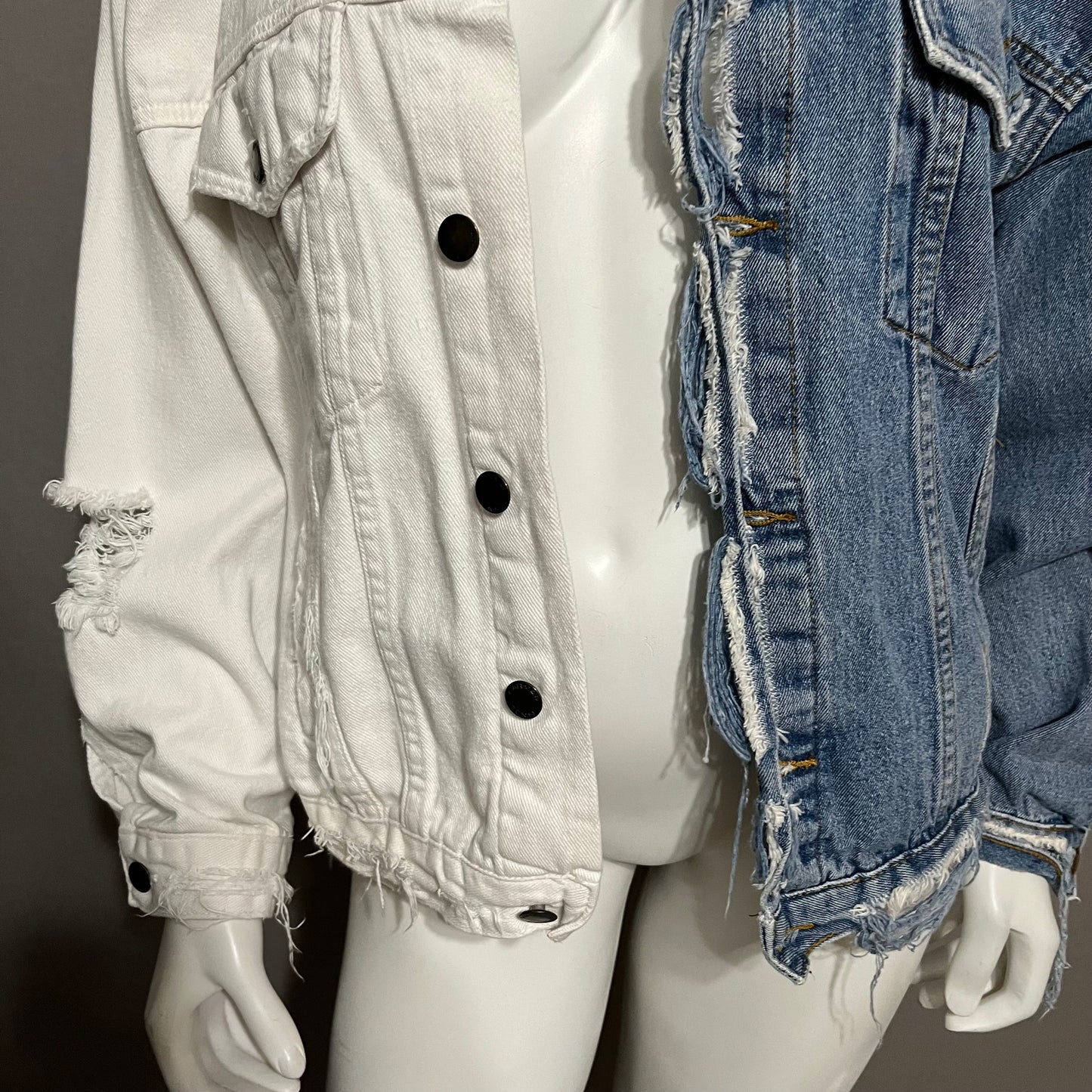 Carmar Oversized Colorblock White & Denim Distressed Jacket Sz-Small