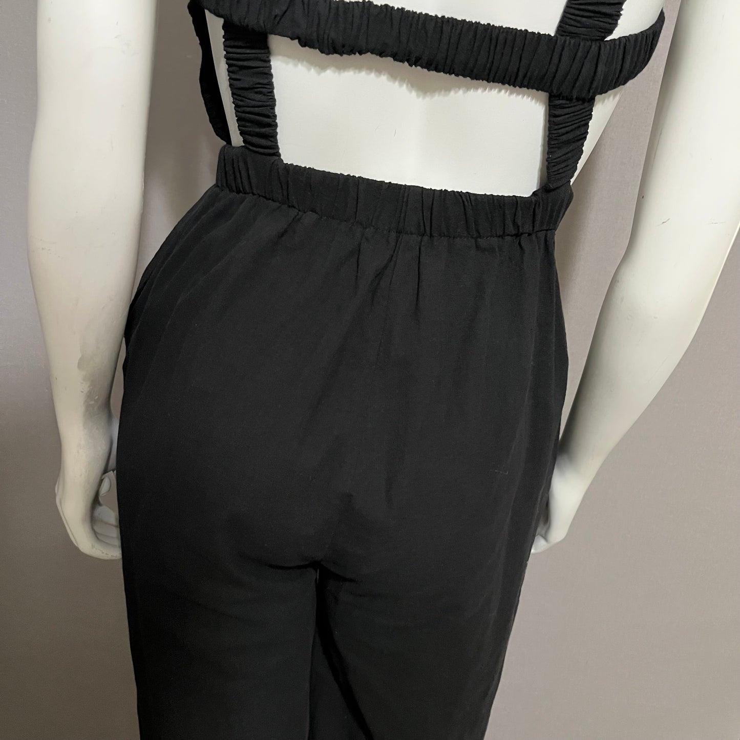 High Botany Black Cotton Cutout Overall Jumpsuit Sz-Small